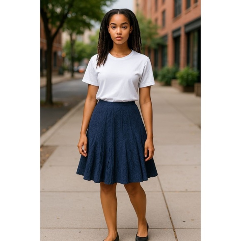 Coldwater Creek Blue Linen Blend‎ Crocheted Lace Cottagecore Skirt Sz 14
